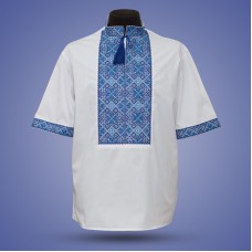 Embroidered shirt "Classic" blue short sleeve